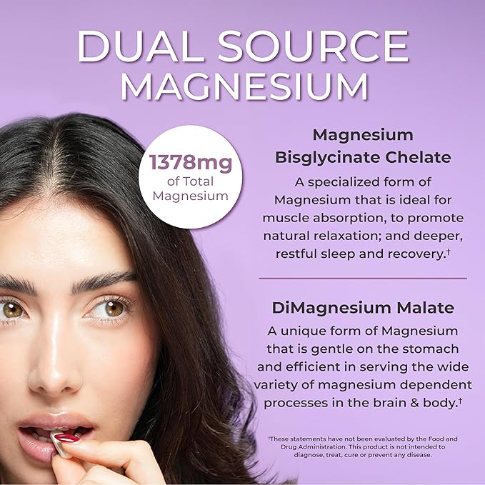 One Sol Magnesium, 1378 mg Dual Source Magnesium Bisglycinate for Sleep, Relaxation and Full Body Recovery, High Absorption, Vegan, Non-GMO, Gluten & Soy-Free, Made in USA, 60 Capsules