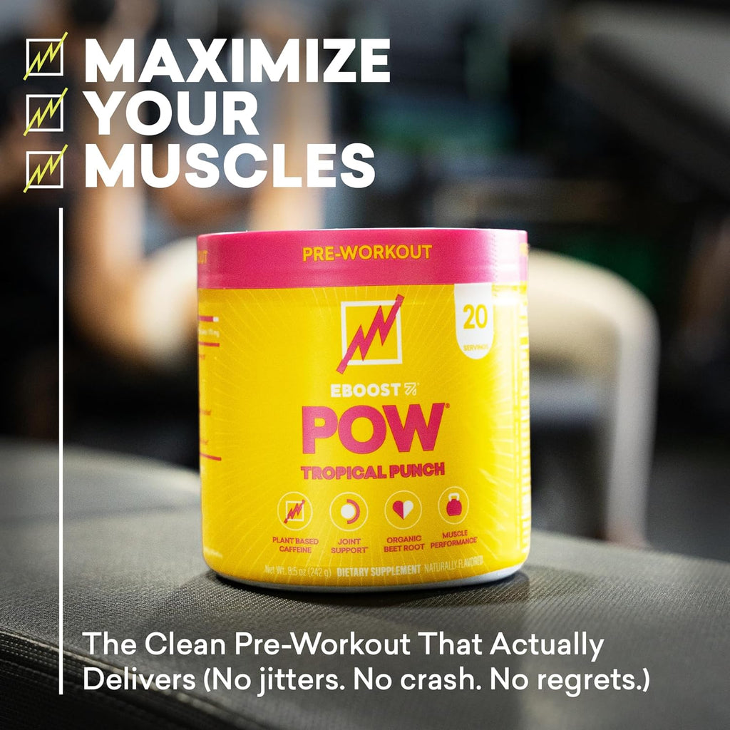 EBOOST POW Natural Pre Workout Powder – 20 Servings - Tropical Punch - A Pre Workout Supplement for Performance, Joint Mobility Support, Energy, Focus - Men & Women - Non-GMO, Gluten-Free, No Creatine