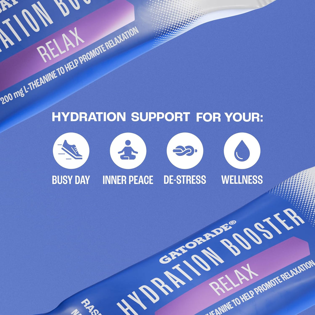 Gatorade Hydration Booster Electrolyte Drink Mix Powder Packets, Relax and Unwind, Raspberry Lemon, Makes 20 Fl Oz (6 Pack)