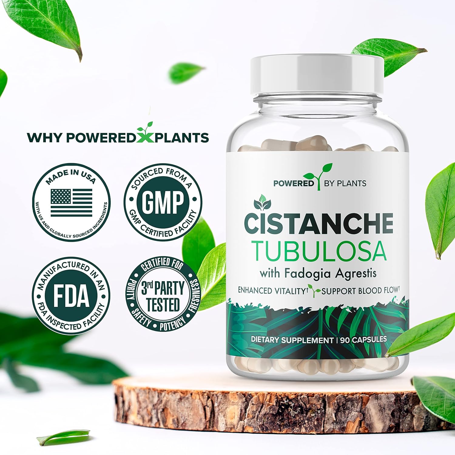 Cistanche Tubulosa with Fadogia Agrestis - Promotes Vitality - Natural Supplements for Men & Women with Bioperine by Powered X Plants, 90 Servings