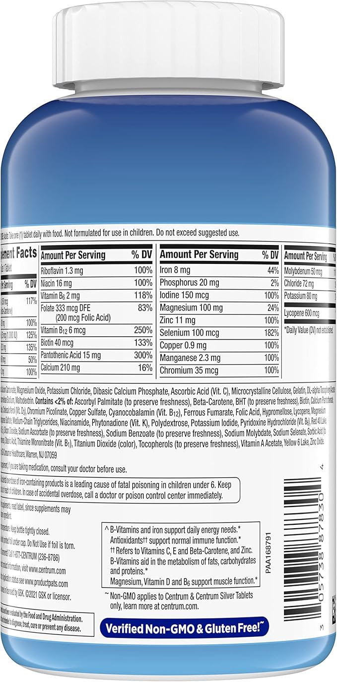Centrum Multivitamin for Men, Multivitamin/Multimineral Supplement with Vitamin D3, B Vitamins and Antioxidants, Gluten Free, Non-GMO Ingredients - 250 Count