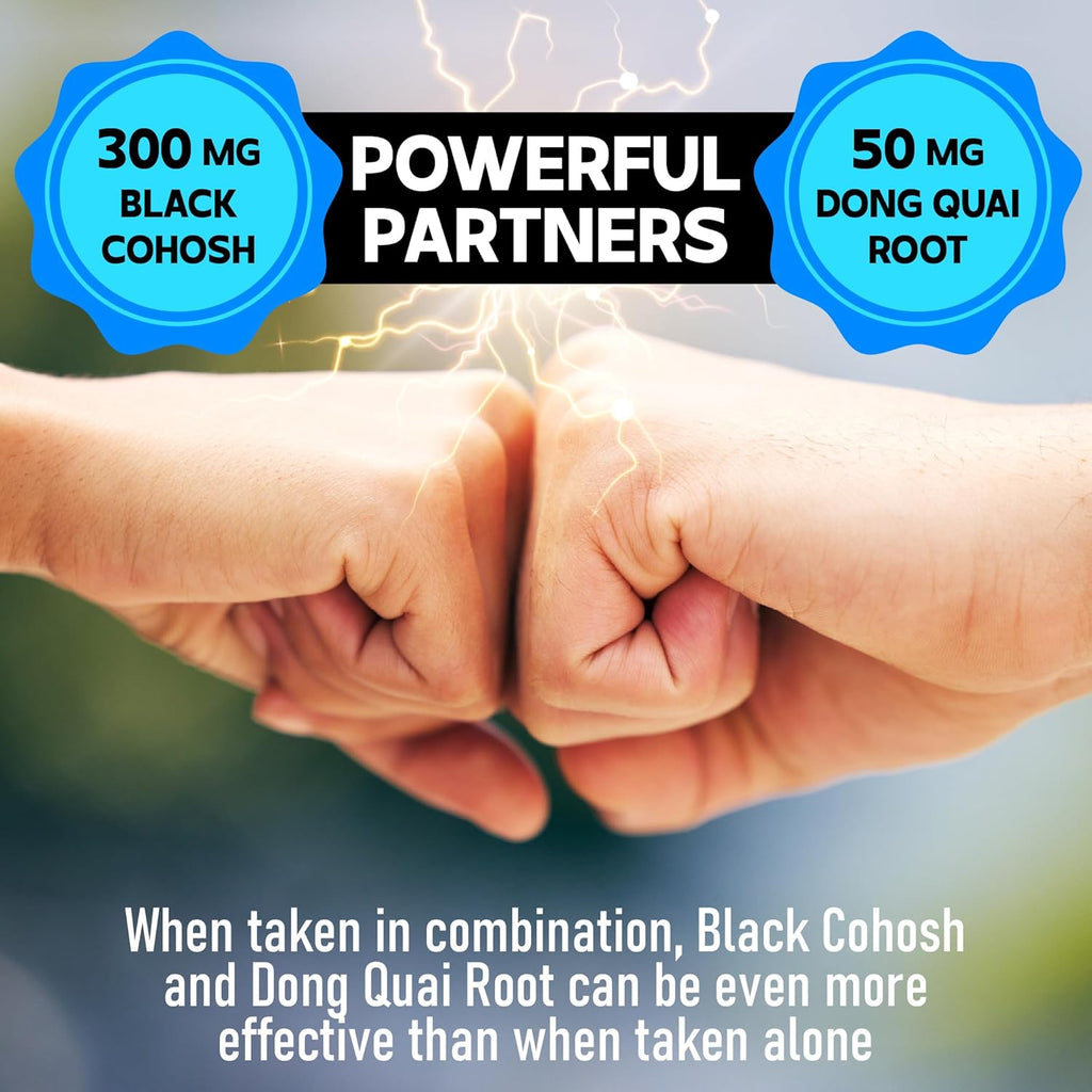12in1 Black Cohosh 5-Month Supply for Menopause Support Supplement with Dong Quai, Chasteberry, Red Raspberry, Licorice, Wild Yam & More - 150 Capsules