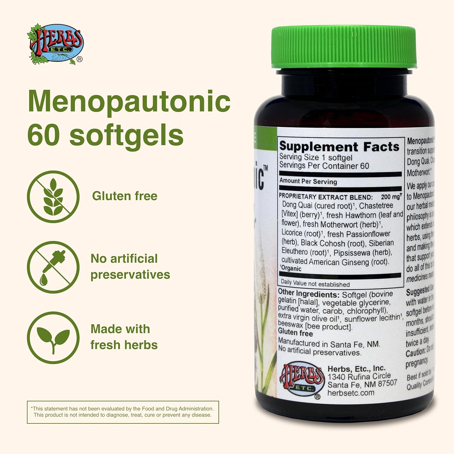 Herbs, Etc. Menopautonic - Support Healthy Hormones - Menopausal Health Supplement with Chastetree Berry, Black Cohosh & Ginseng - Supports Ovary Health & Vaginal Walls - 60 Softgels (60 Servings)