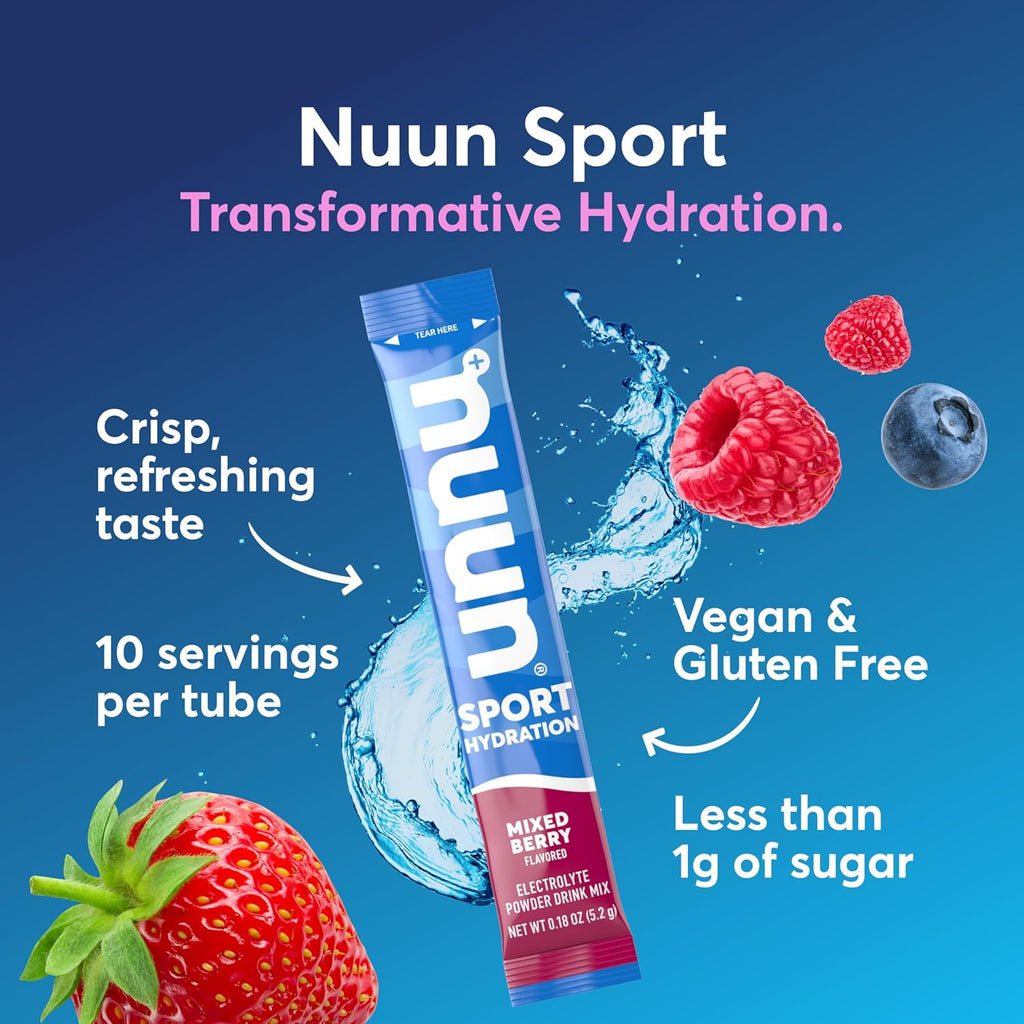 Nuun Sport Electrolyte Powder Packets with Magnesium, Calcium, Potassium, Chloride, and Sodium, Hydration Packets for On-The-Go, Mixed Berry Flavor, Gluten Free & Vegan, 16 Single Servings