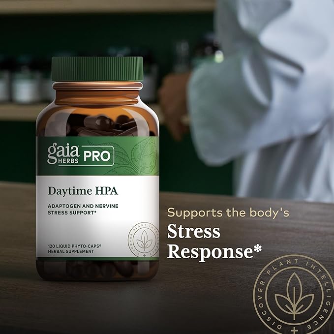 GAIA HERBS PRO Daytime HPA - Adaptogen Support Supplement - Nervous System Support Supplement with Olive Oil & Rhodiola* - Vegan, Gluten-Free, Soy-Free - 120 Liquid Phyto-Caps (60 Servings)