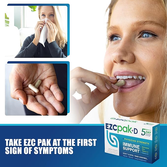 EZC Pak 5-Day Immune System Booster with Echinacea, Vitamin C, Zinc & Vitamin D - Tapered Immune Support Supplement for Adults - Supports Immunity, Easy Travel-Size Supplement Pack