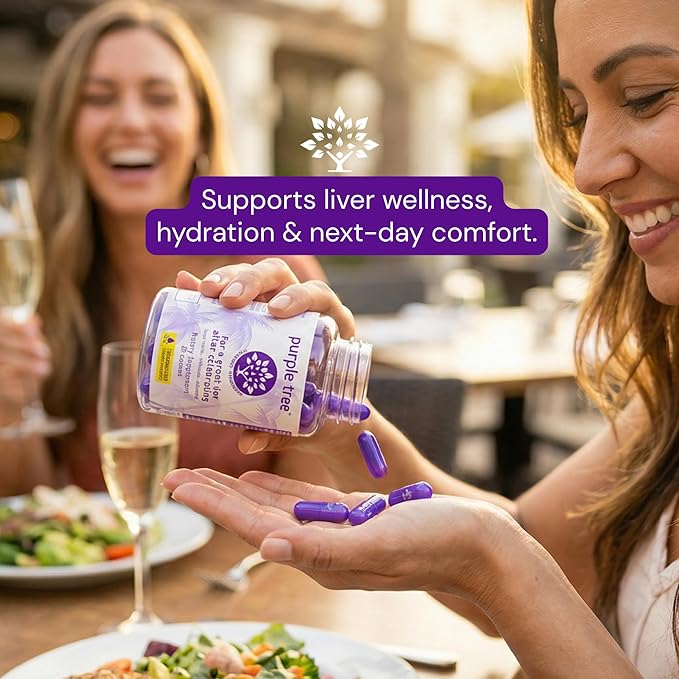 purple tree Post-Celebration Wellness Supplement for After-Drink Support | Hydration & Liver Health | Dihydromyricetin DHM, Milk Thistle, Electrolytes, Vitamin B, Willow Bark, Quercetin (180 Pills)