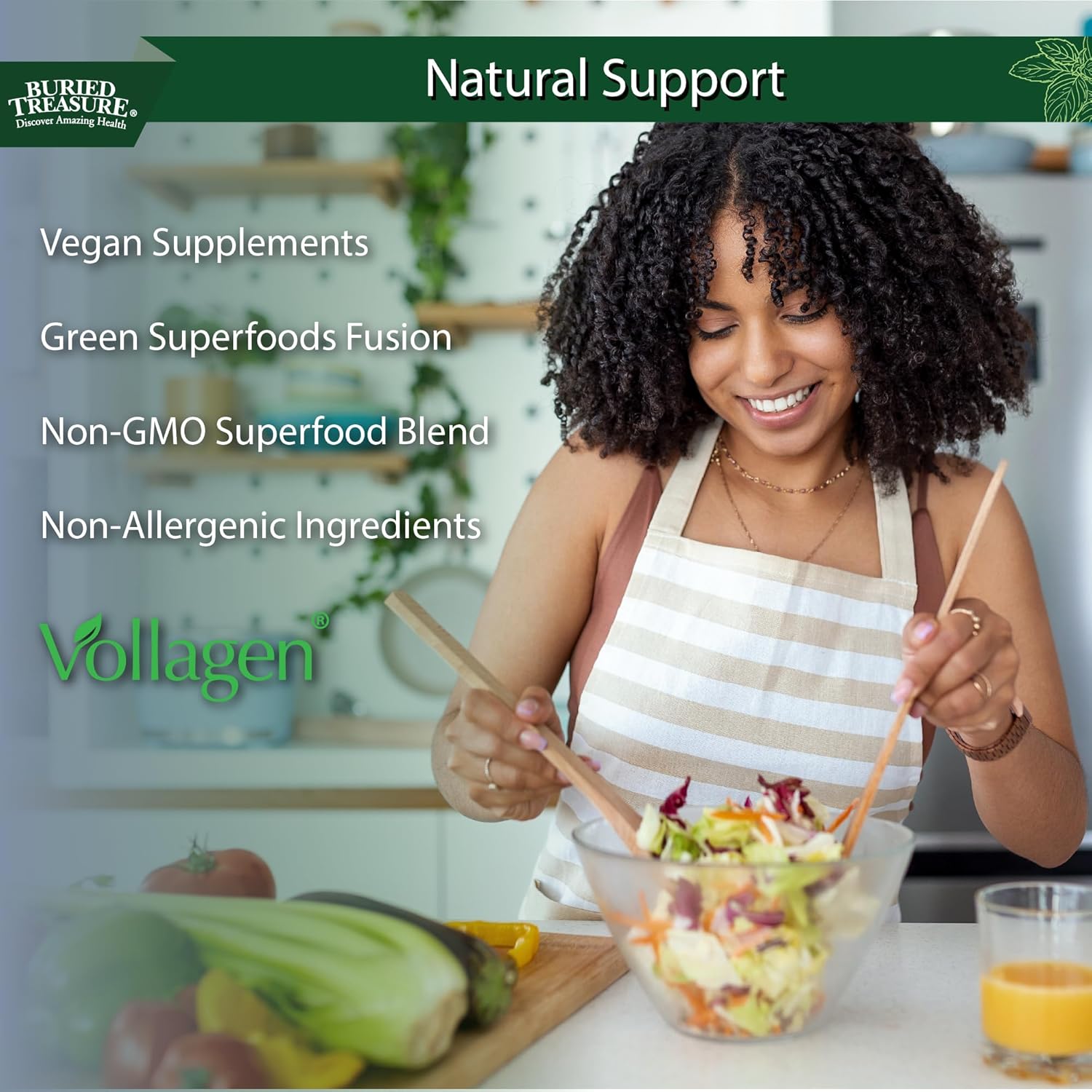 Buried Treasure Green20 Fusion – Superfood Blend with Vollagen for Skin, Hair, and Joint Support, Plant-Based, Vegan, Non-GMO Gluten-Free, Dairy-Free, Soy-Free, 32oz Liquid