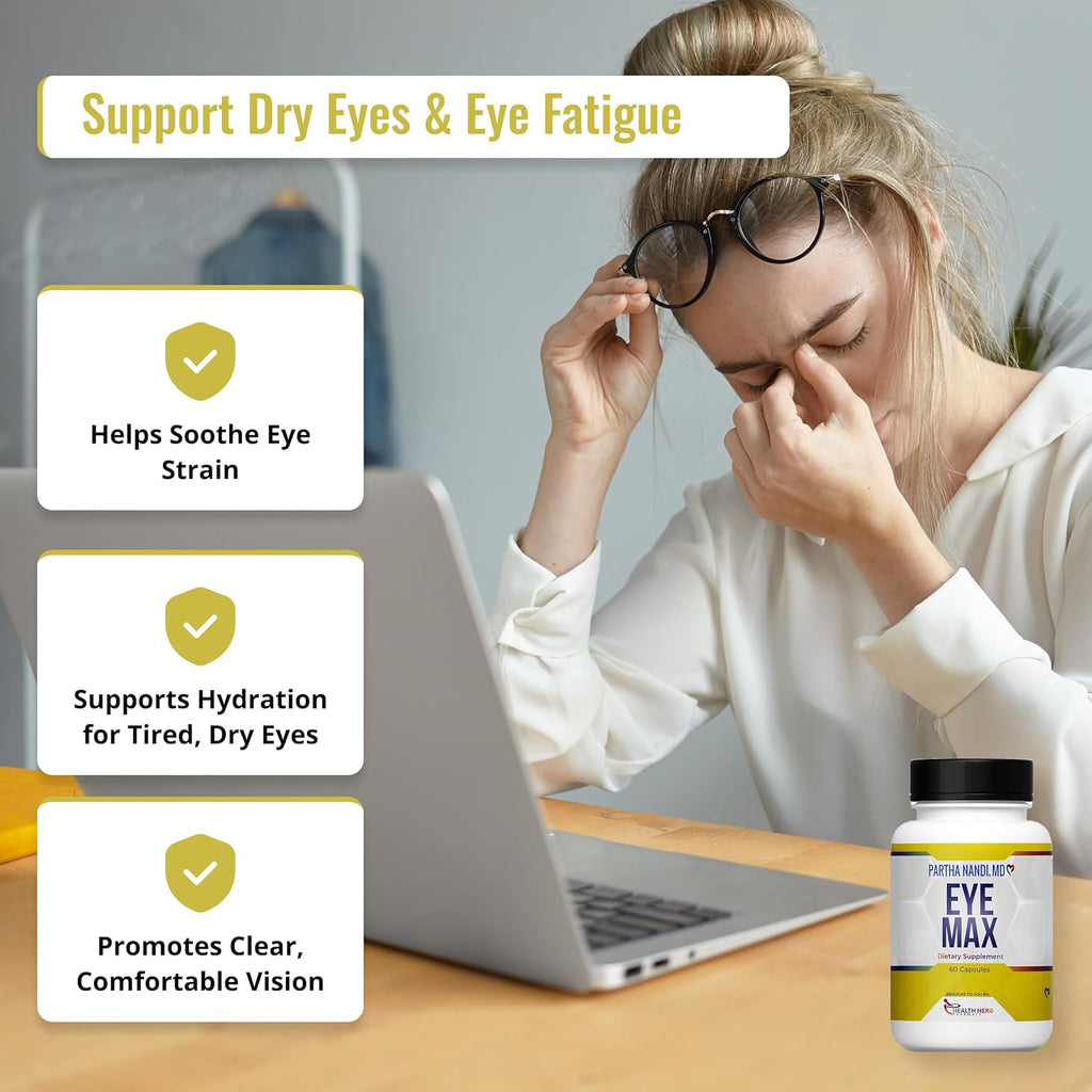 Dr. Nandi’s Eye Max Vision Supplement – Lutein, Zeaxanthin, Lycopene, Zinc – Eye Vitamins for Macular & Retina Support – Blue Light Protection, Visual Clarity & Antioxidant Support – 60 Vegan Capsules