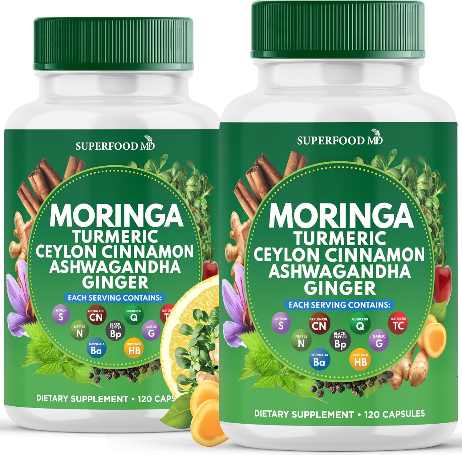Moringa Supplement | Turmeric, Ginger, Boswellia, Saffron, Holy Basil, Nettle -Support Supplement for Women and Men with Ceylon Cinnamon, Quercetin, Tart Cherry- 240 Capsules