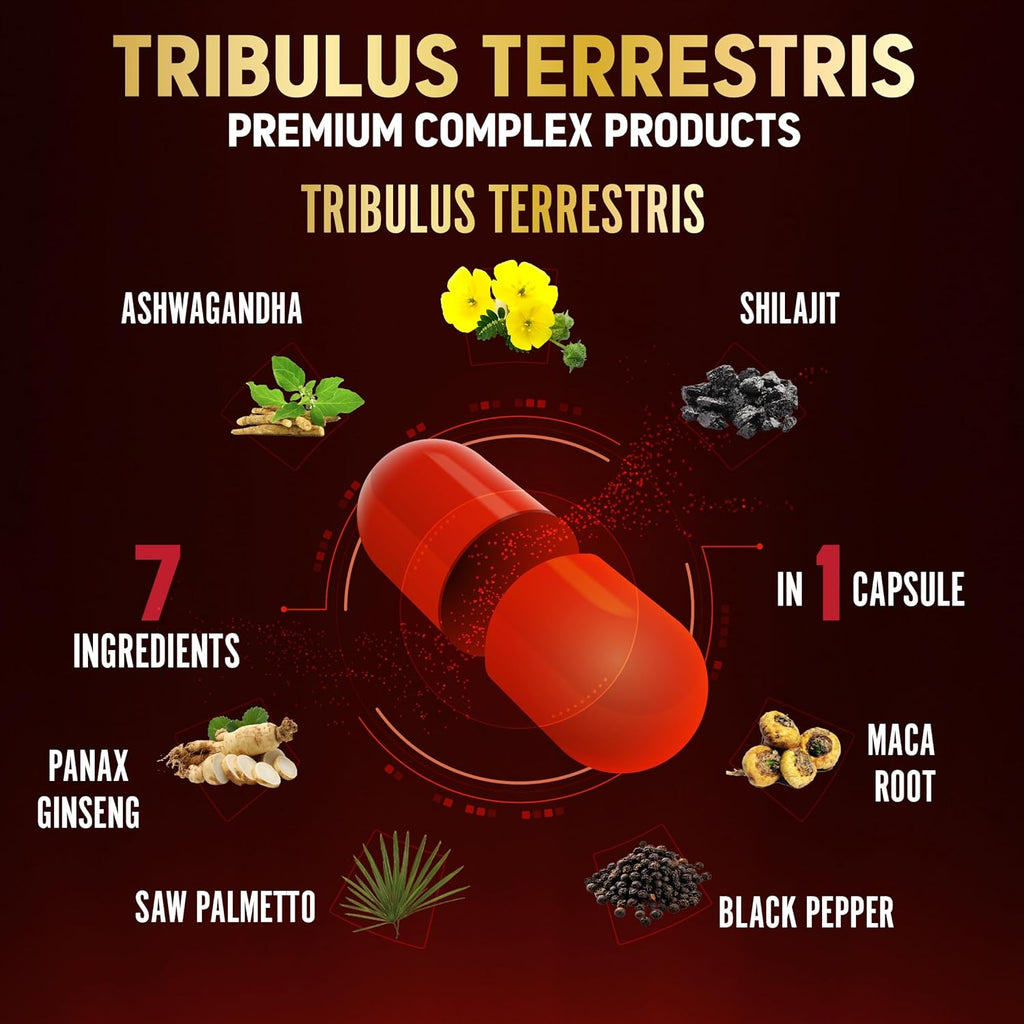 Tribulus Terrestris Supplement for Men & Women, 5-Month Supply with Ashwagandha, Panax Ginseng, Saw Palmetto, Maca, Shilajit, 150 Count