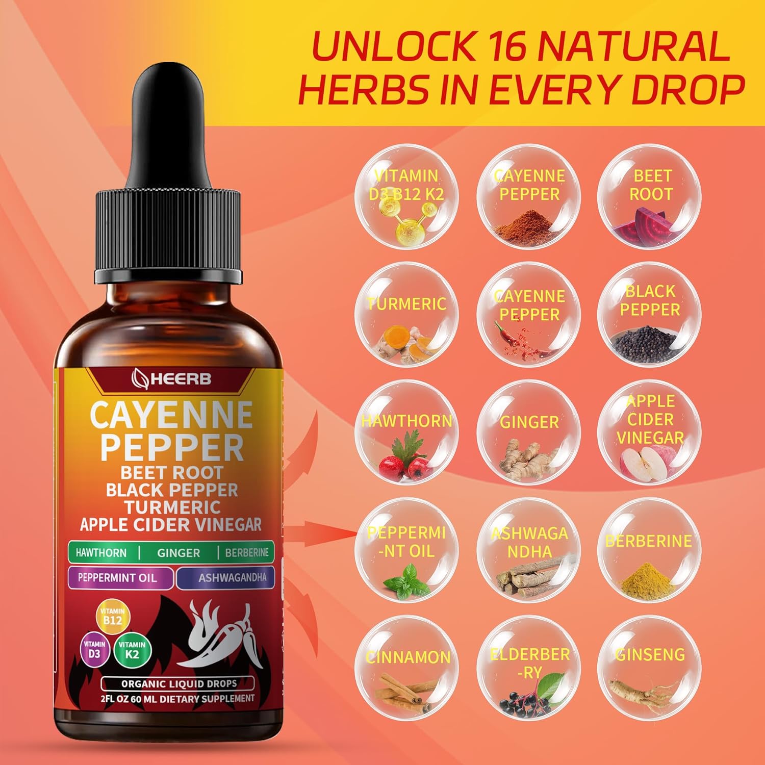 Vascu Flow Cayenne Pepper Drops - Capsaicin Supplements with Beet Root, Black Pepper, Turmeric, Vitamin D3 & K2 | Supports Metabolism, Circulation & Heart Health, Gluten Free, Vegan 2 Fl Oz