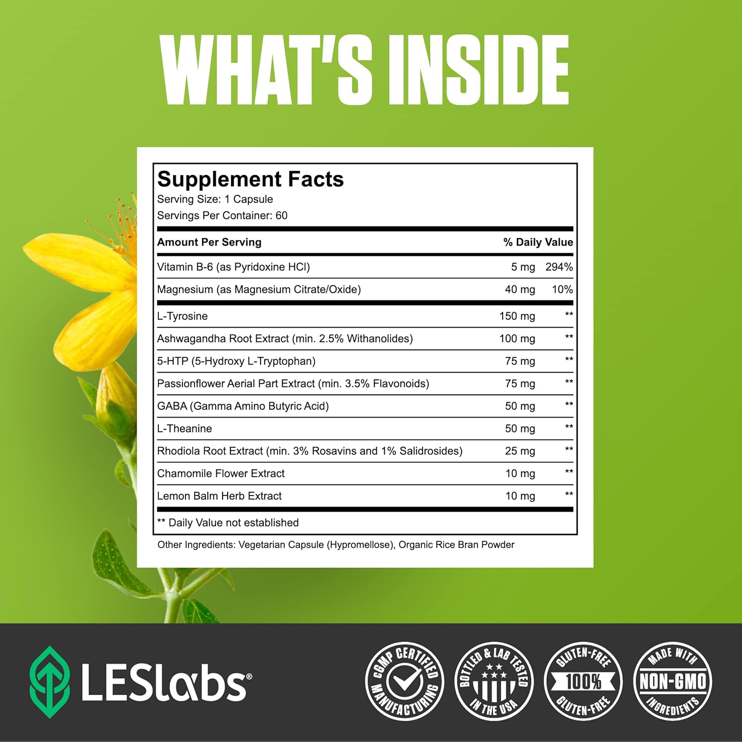 LES Labs Mood Boost – Stress Relief, Mood Support, Deep Relaxation & Better Sleep – 5-HTP, Ashwagandha, Rhodiola Rosea, Magnesium, L-Theanine & GABA – Non-GMO Supplement – 60 Capsules