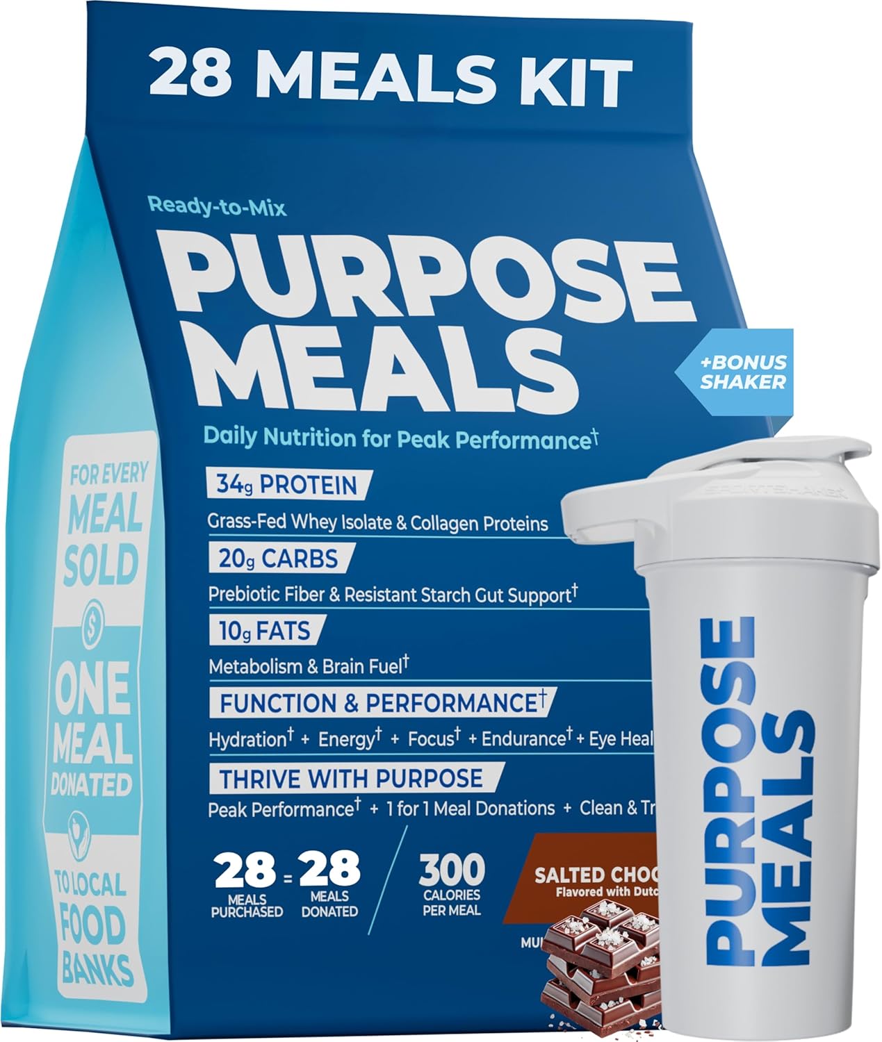 Meal Replacement Shake, Grass Fed Whey Protein Isolate & Collagen Peptides, Creatine Monohydrate, Electrolytes Powder, Prebiotics, Organic Mushrooms, Nootropic Energy Drink (28 Meals Salted Chocolate)
