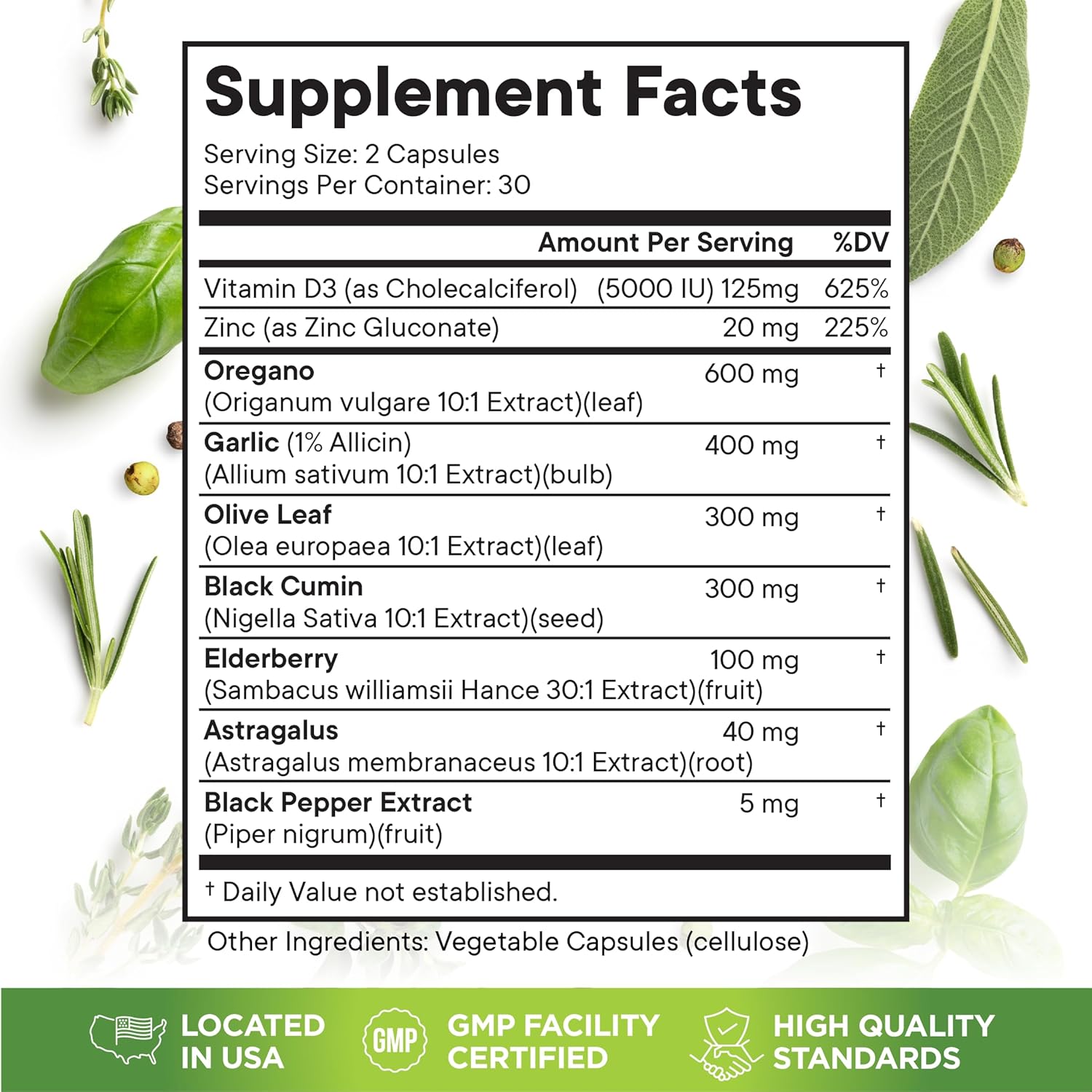 Oregano Oil, Garlic Extract, Olive Leaf, Black Seed Oil, Astragalus-Immune Support & Digestive Health Supplement for Women and Men- 120 Count