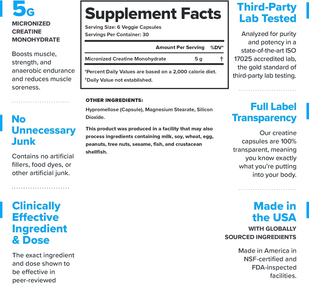 LEGION Micronized Creatine Monohydrate Supplement - Clean Creatine Powder for Muscle Gain & Post Workout Recovery - Micronized Creatine Supplement for Maximum Absorption (30 Servings, Capsule)
