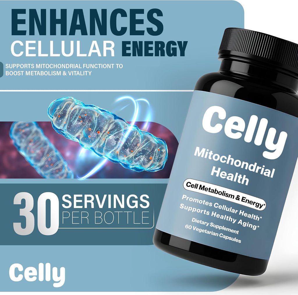 Celly Mitochondrial Health | Longevity Supplement for Cellular Nutrition and Healthy Aging | Promotes Mitochondria ATP Energy with CoQ10, Resveratrol & Green Coffee | Made in USA & 3rd Party Tested