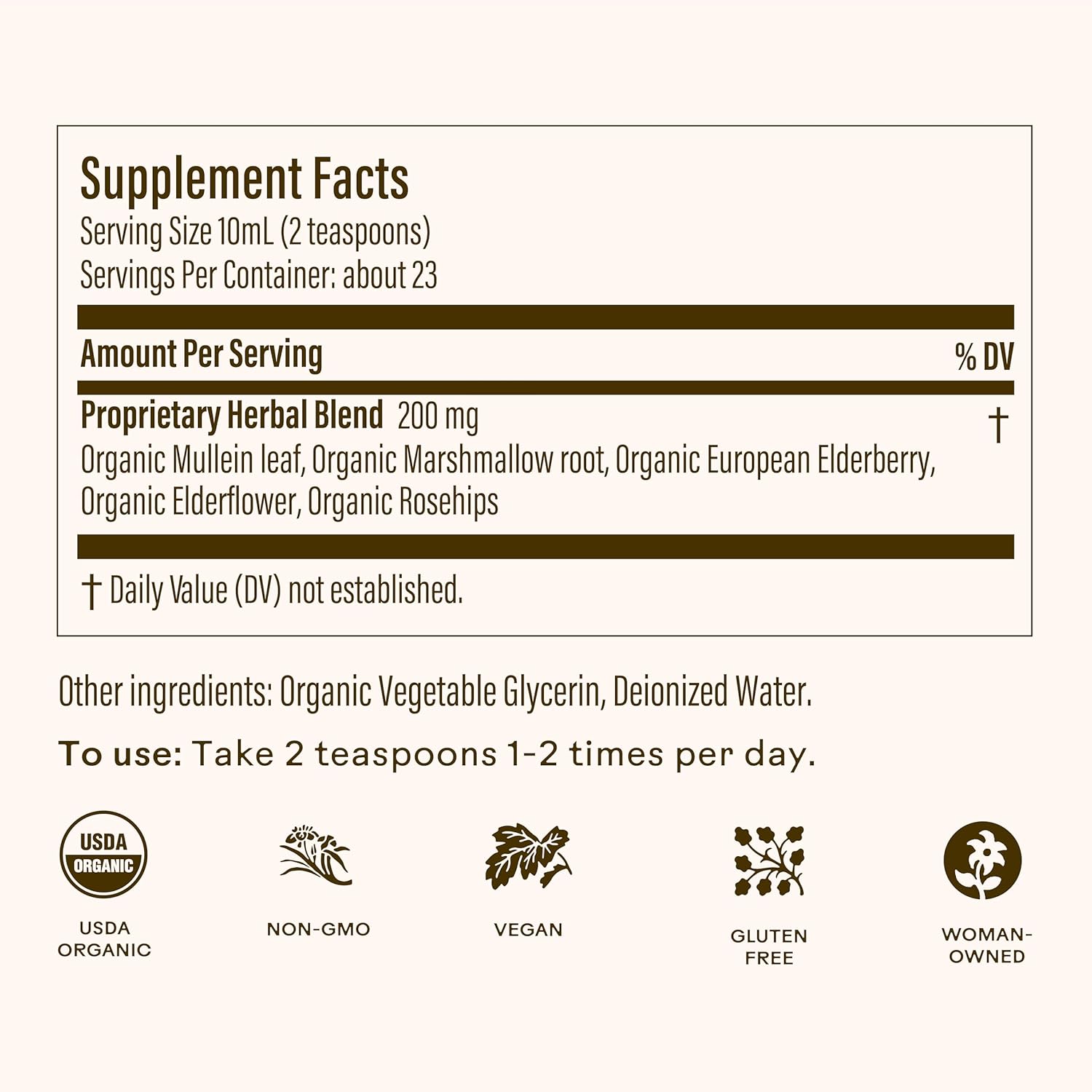 Wooden Spoon Herbs Elderberry Syrup | USDA Certified Organic Lung & Immune Support Tonic | Elderberry Syrup Blended with 6 Respiratory & Immune Support Herbs | Gluten-Free, Non-GMO, Vegan | 8 fl oz