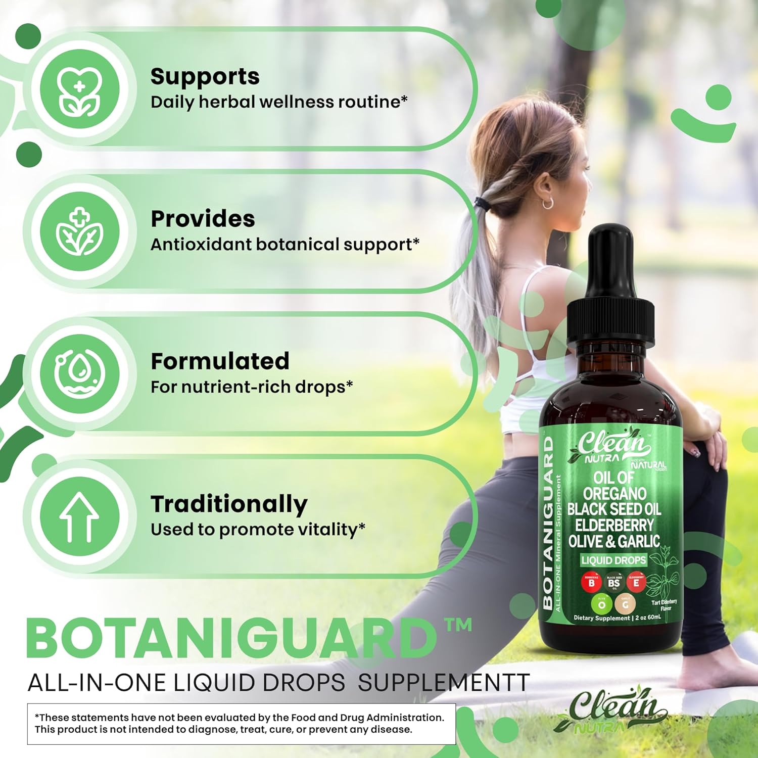 Clean Nutra Oil of Oregano Drops Black Seed Oil Elderberry Vitamin D D3 K2 Olive Garlic Immune Support Supplement Wellness Formula Zinc Supplements Liquid 2 Fl Oz BotaniGuard Vegan, Non-GMO