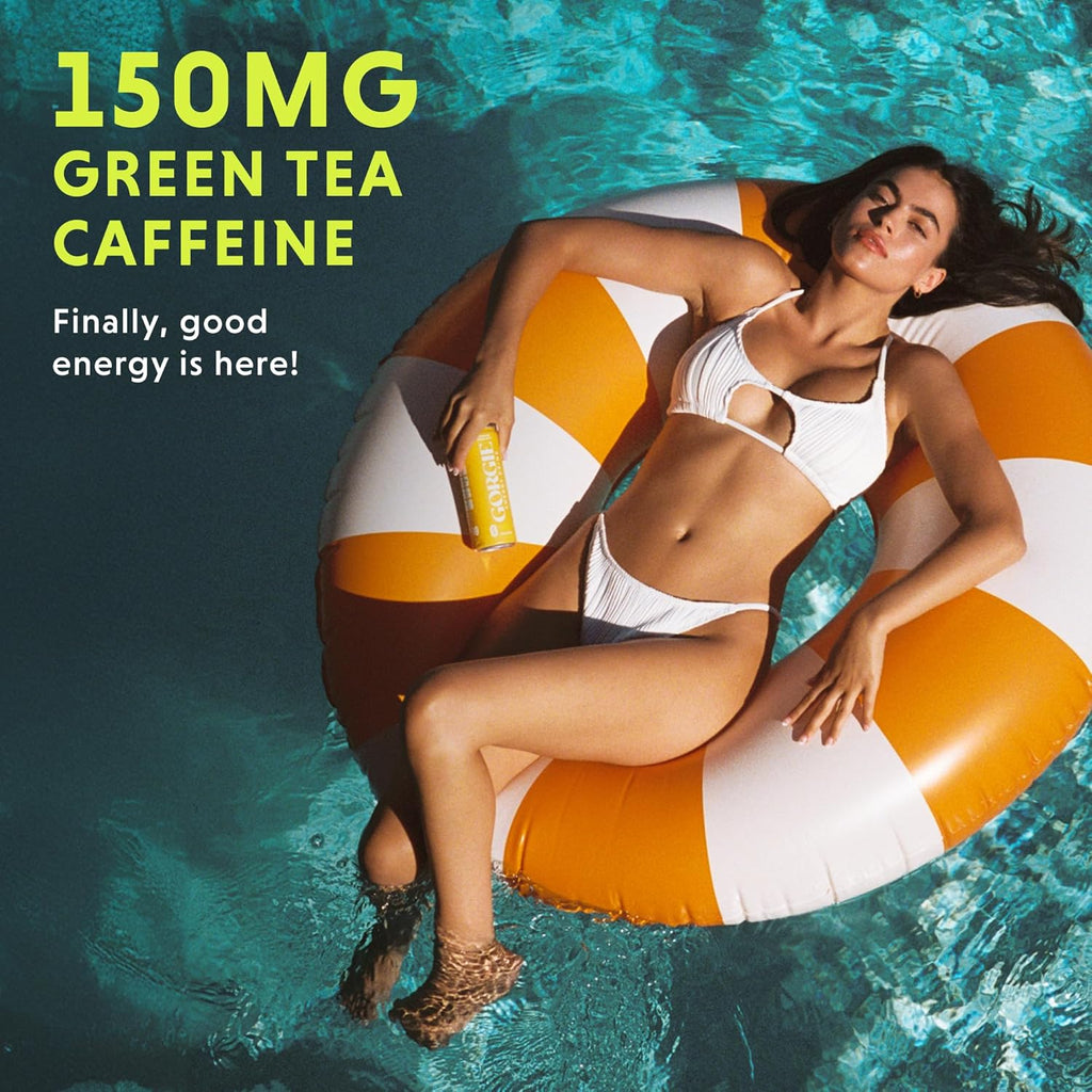 GORGIE Sugar Free Natural Energy Drinks, Sparkling Mango Tango (12 Pack) - Healthy Energy Drinks - Natural Coffee Replacement with Green Tea Caffeine and Biotin - 150mg Caffeine, Vegan, & Low Calorie