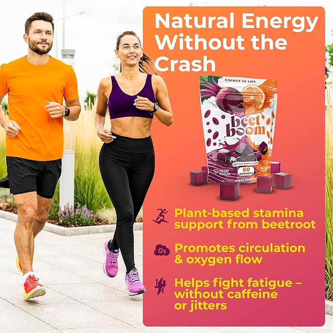 Orange & Beet Root Gummies – Nitric Oxide Booster for Energy & Circulation – Heart Health Beets Chews with Orange – Vegan Beetroot Supplement for Cardiovascular Support – Tasty Power Beet Chews