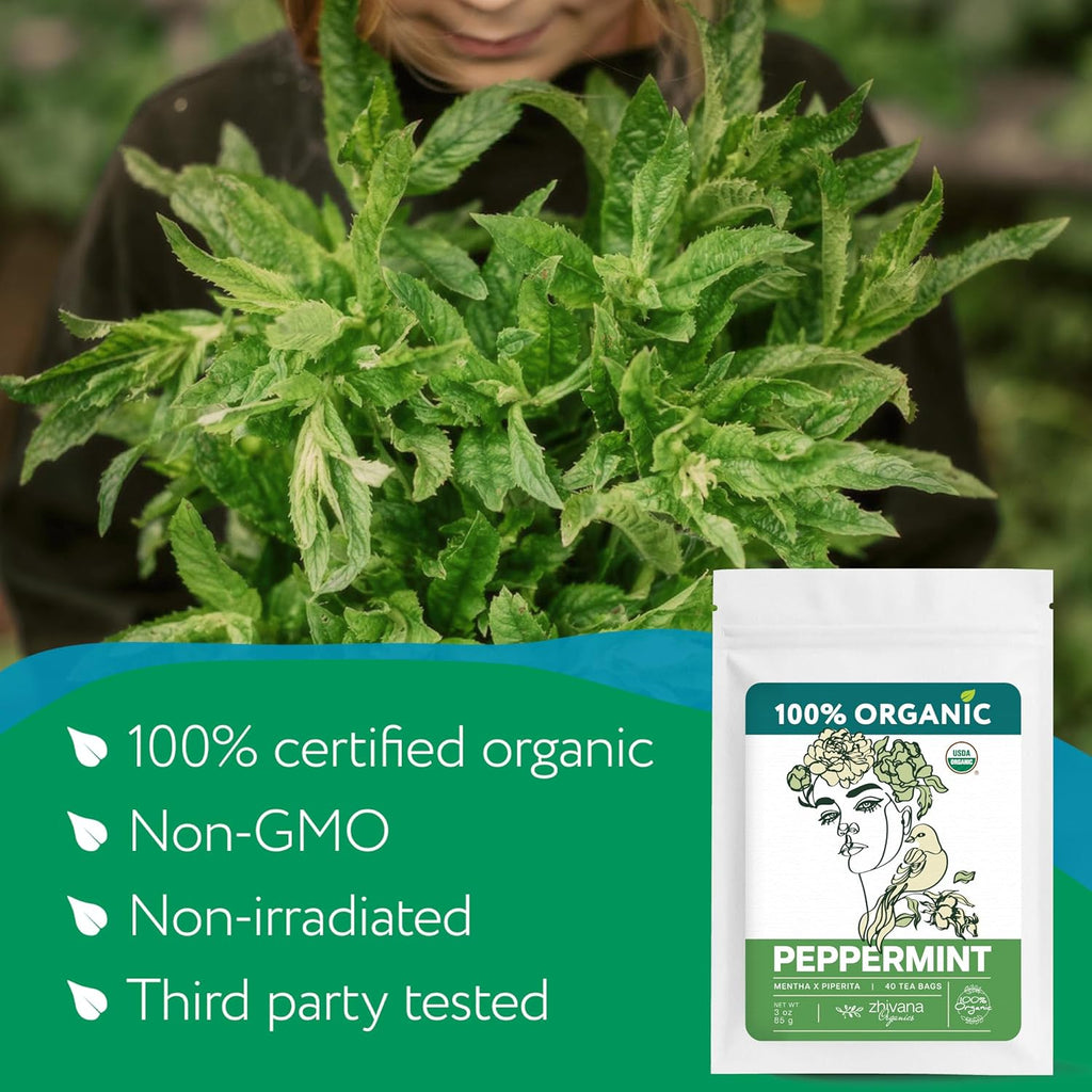 Organic Peppermint Tea Bags (40 TeaBags) - Peppermint Tea Organic - Te de Menta Organico Natural - Herbal Tea for Energy, Digestion, Nausea, Motion Sickness, Respiratory Support, Stress Relief