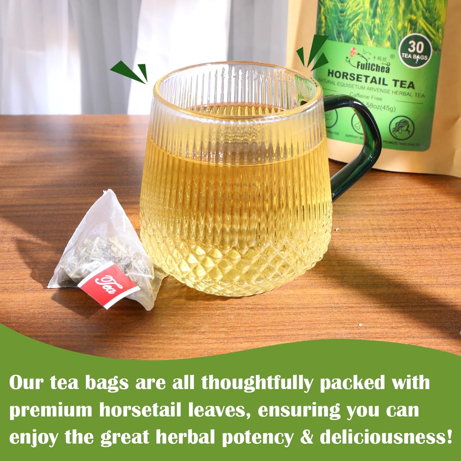 FullChea - Horsetail Tea, 1.5g X 30 Count - Premium Dried Horsetail Herb For Hair & Nail - Non-GMO - Caffeine-free - Natural Cola De Caballo Hierba