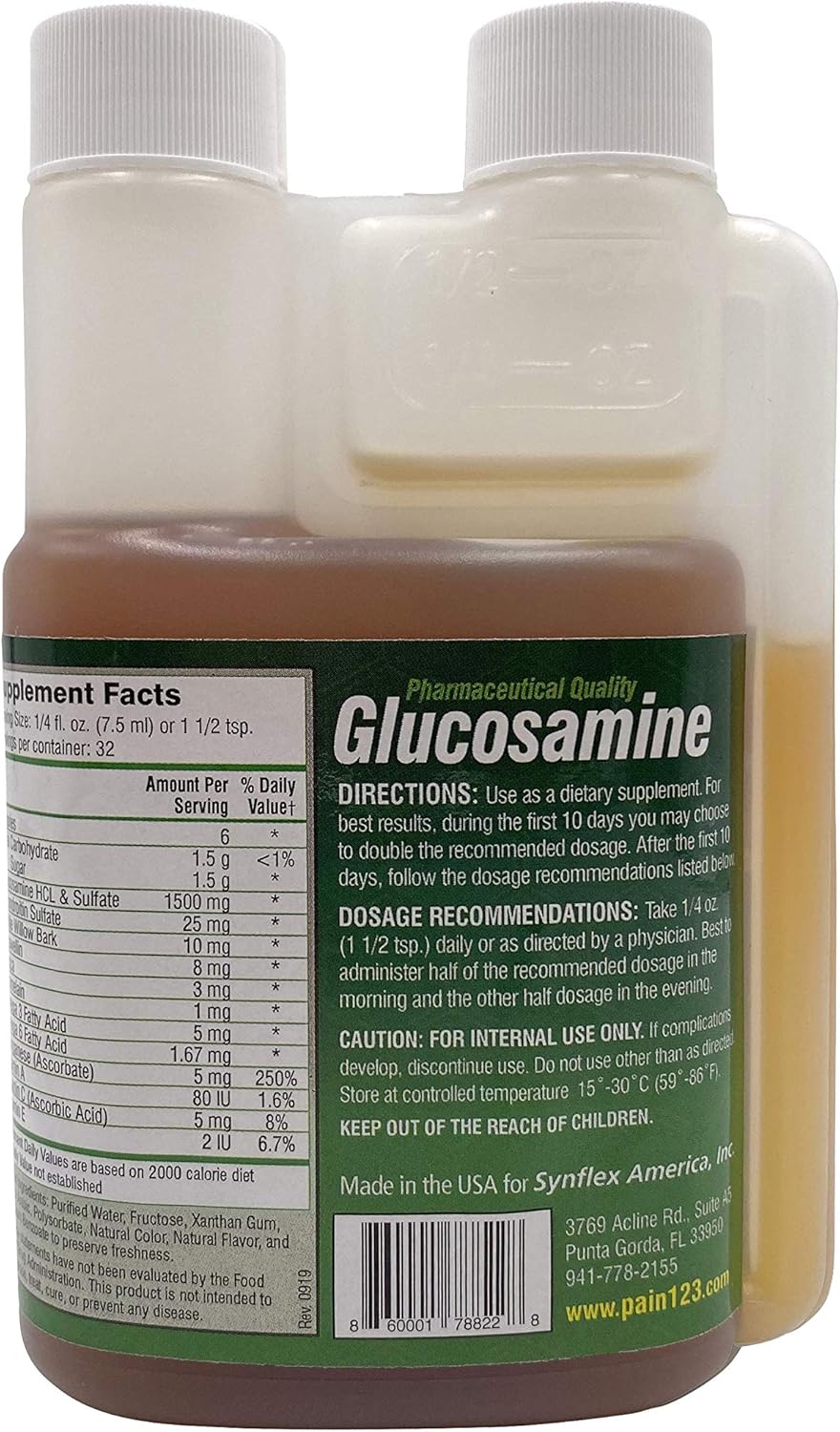 1500mg Liquid Glucosamine & Chondroitin - High Concentration Fast-Absorbing Formula Orange Flavor Helps Support Joint & Cartilage Health - with White Willow Bark, Manganese & Boswellin (32 Day Supply)