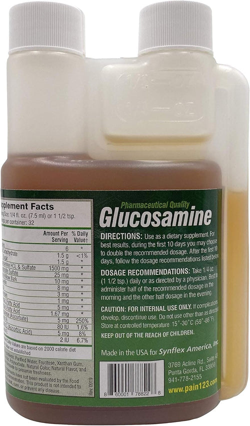 1500mg Liquid Glucosamine & Chondroitin - High Concentration Fast-Absorbing Formula Orange Flavor Helps Support Joint & Cartilage Health - with White Willow Bark, Manganese & Boswellin (32 Day Supply)