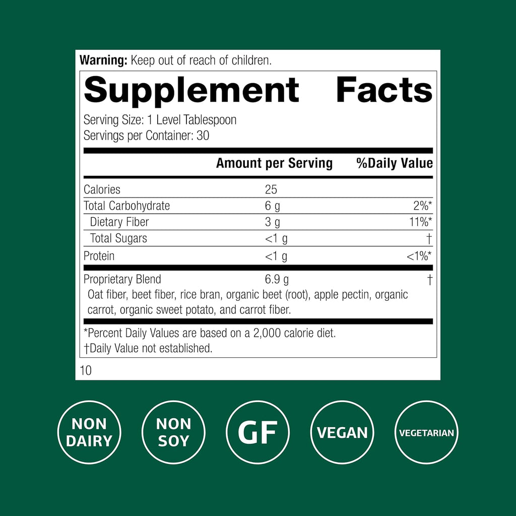 Standard Process - Whole Food Fiber - Daily Fiber Supplement for Digestive Health & Gut Support - High Fiber Powder with Soluble & Insoluble Fiber - Non-Dairy, Non-Soy & Gluten-Free - 7 oz (210 g)