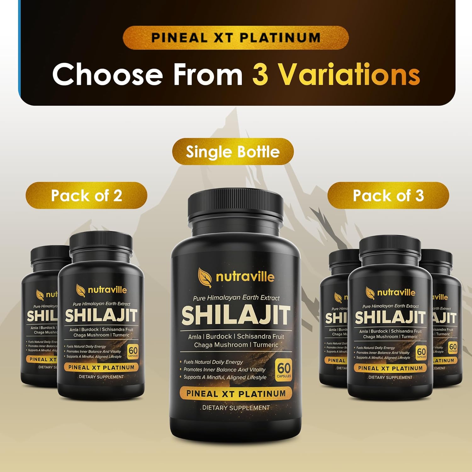 Pineal XT Platinum – Pure Himalayan Shilajit Supplement – Supports Energy, Brain Health & Memory - Rapid Pineal Gland Decalcification Cognitive Health Support – 120 Veggie Capsules