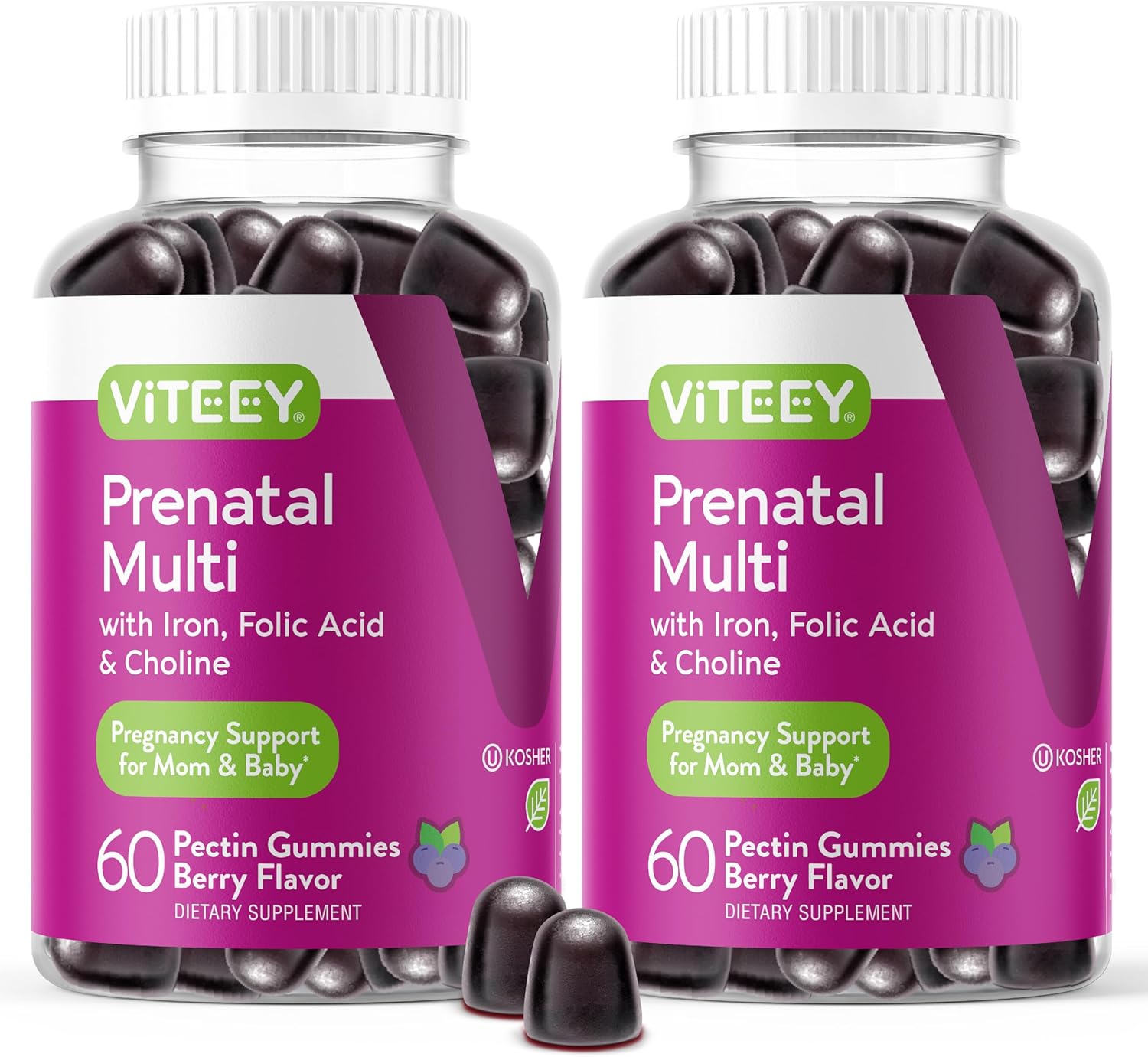 Viteey Prenatal Gummies for Women - Prenatal with Iron for Pregnancy with Choline & Folic Acid Gummies - Vegetarian, Gluten Free - 120 Count