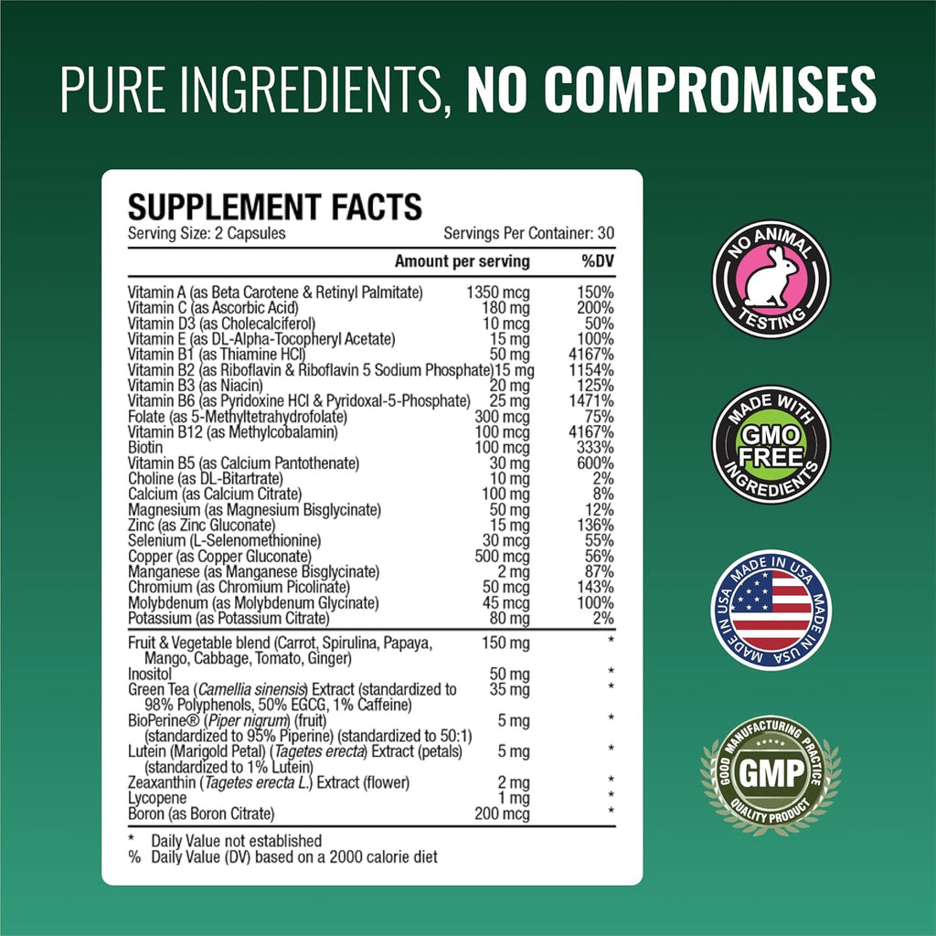 Approved Science Multi-Vitamin - with Full-Spectrum B-Vitamins, Green Tea, Lutein, Lycopene, Zeaxanthin, BioPerine - 360 Capsules - 6 Month Supply