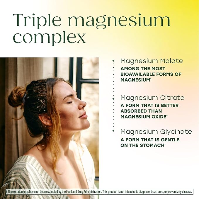 MegaFood Magnesium Glycinate, Citrate, Malate 300mg Supplement - Highly Absorbable Blend to Support Heart, Nerve Health & Relaxation, Triple Magnesium Complex Supplement, 60 Capsules (30 Servings)