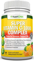 Super Vitamin C Complex - 1695Mg - 180 Tablets - With 530 mg Natural Citrus Bioflavonoids, Rose Hips, Rutin, Quercetin & Hesperidin For Increased Absorption - Advanced Immune Support - Non-GMO