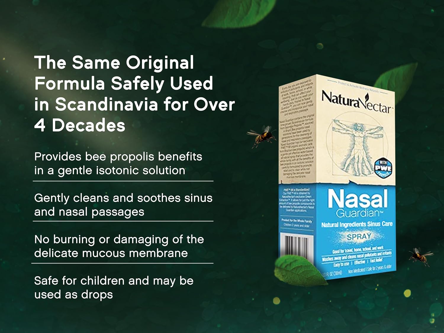 NaturaNectar - Bee Propolis Nasal Spray Saline Sinus Rinse & Relief - Pure Brazilian Propolis and Ingredients - Gentle and No Burning Sensation - Nasal Guardian - Ethical Beekeeping - 1 FL Oz - 1 Pack