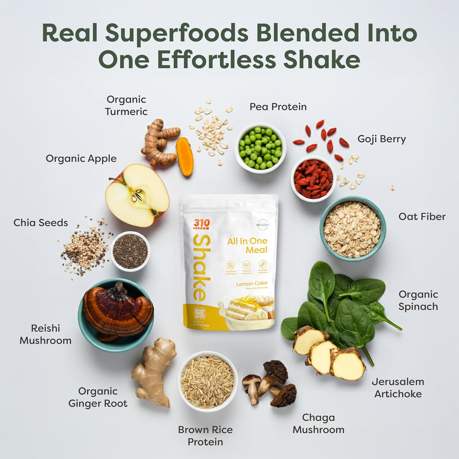 310 Nutrition All-In-One Meal Replacement Shake Powder - Plant-Based Protein Smoothie Blend w/High Fiber, Probiotics & Adaptogens - Low Carb, Vegan, Keto & Paleo Friendly - Lemon Cake - 28 Servings