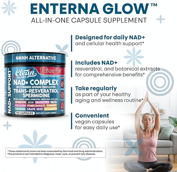 Clean NAD Supplement Resveratrol Liposomal NAD+ Spermidine Fisetin Wheat Germ Quercetin Grape Seed Extract Gotu Kola Berberine Astaxanthin Peptides for Women Energy 90 Capsules