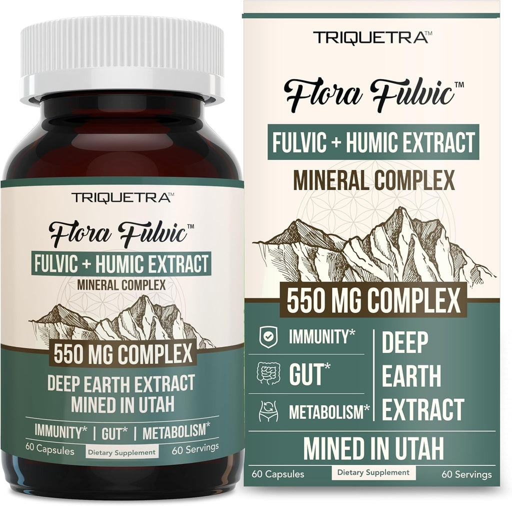 Flora Fulvic | Fulvic Acid + Humic Acid Complex – 550 mg |Mined in Utah, Prehistoric Deep Earth Extract | Immunity, Gut, Digestion – Natural Trace Mineral Complex, Fulvic Acid Supplement – 60 Capsules