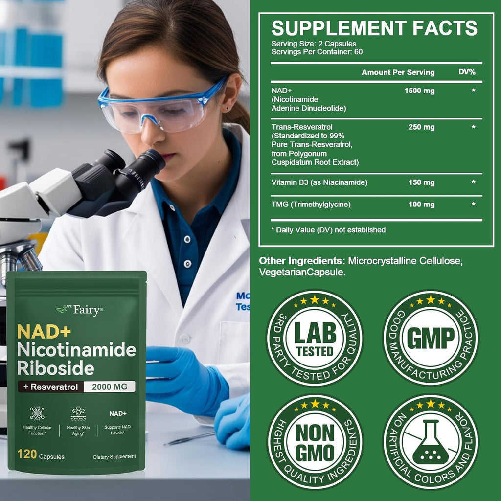 NAD Supplement,NAD Nicotinamide Riboside,Extra Strength NAD Alternative Liposomal,Boost NAD & Resveratrol + for Women & Men,Energy Anti-Aging,Cell Regeneration,120 Capsules sack-240