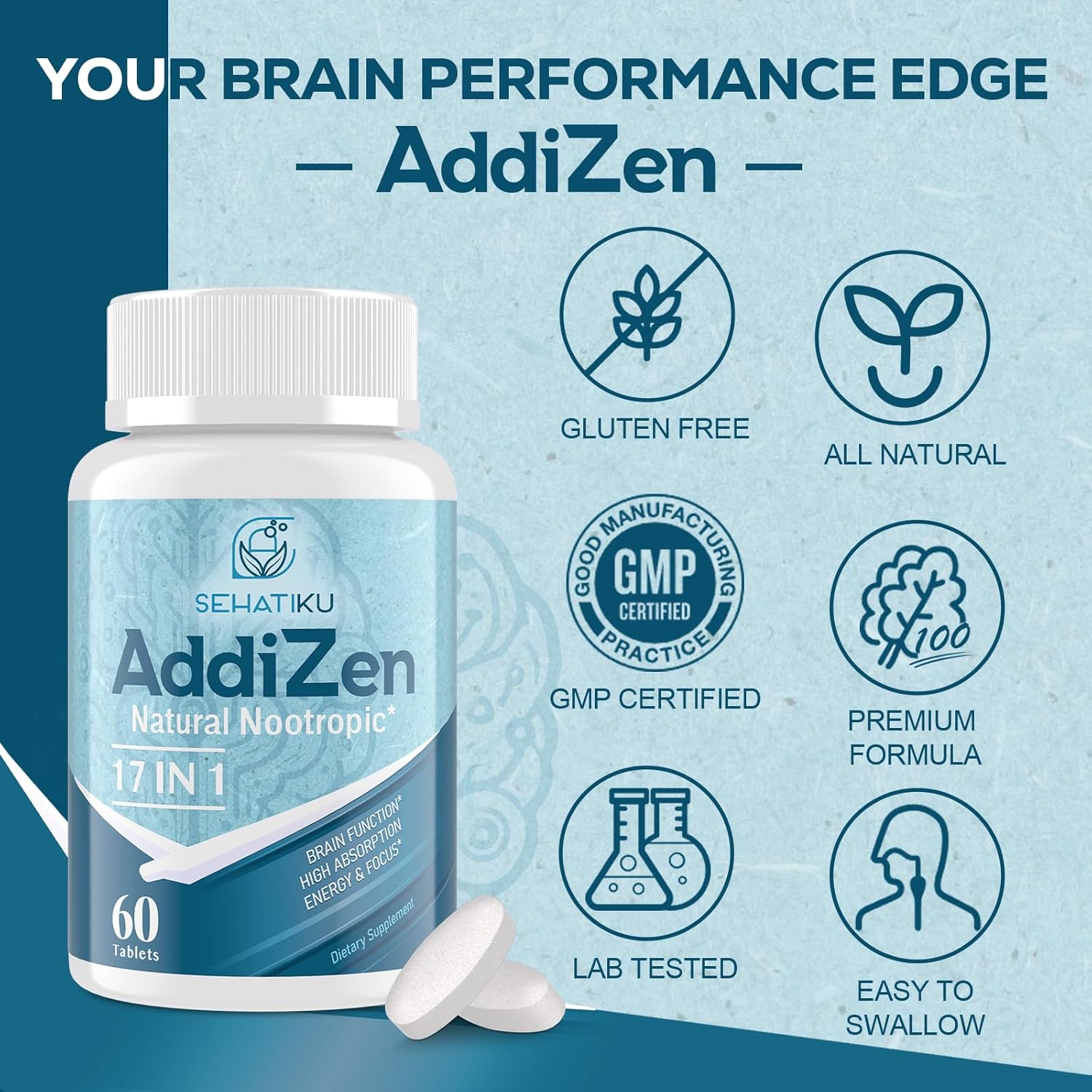17-in-1 Brain Supplement for Memory and Focus | Natural Nootropics Brain Supplement for Brain Cognition, Energy | High Absorption | L-Theanine, Phytonutrient Blend and Vitamins B6, B12 | 2 Bottles