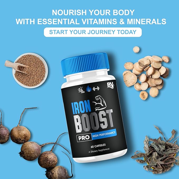 Iron Boost Pro Premium Performance Capsules, Iron Boost Advanced Health Supplement Pills, Iron Boost Premium Daily Health Support and Overall Wellness Formula by Blue Vibe (2 Pack - 120 Capsules)