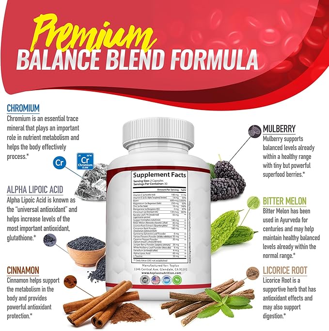 Premium Natural Balance Blend Complex Supplement - Natural 20 Herbs and Vitamins with Cinnamon Non-GMO Vegan, for Men Women, 60 Capsules