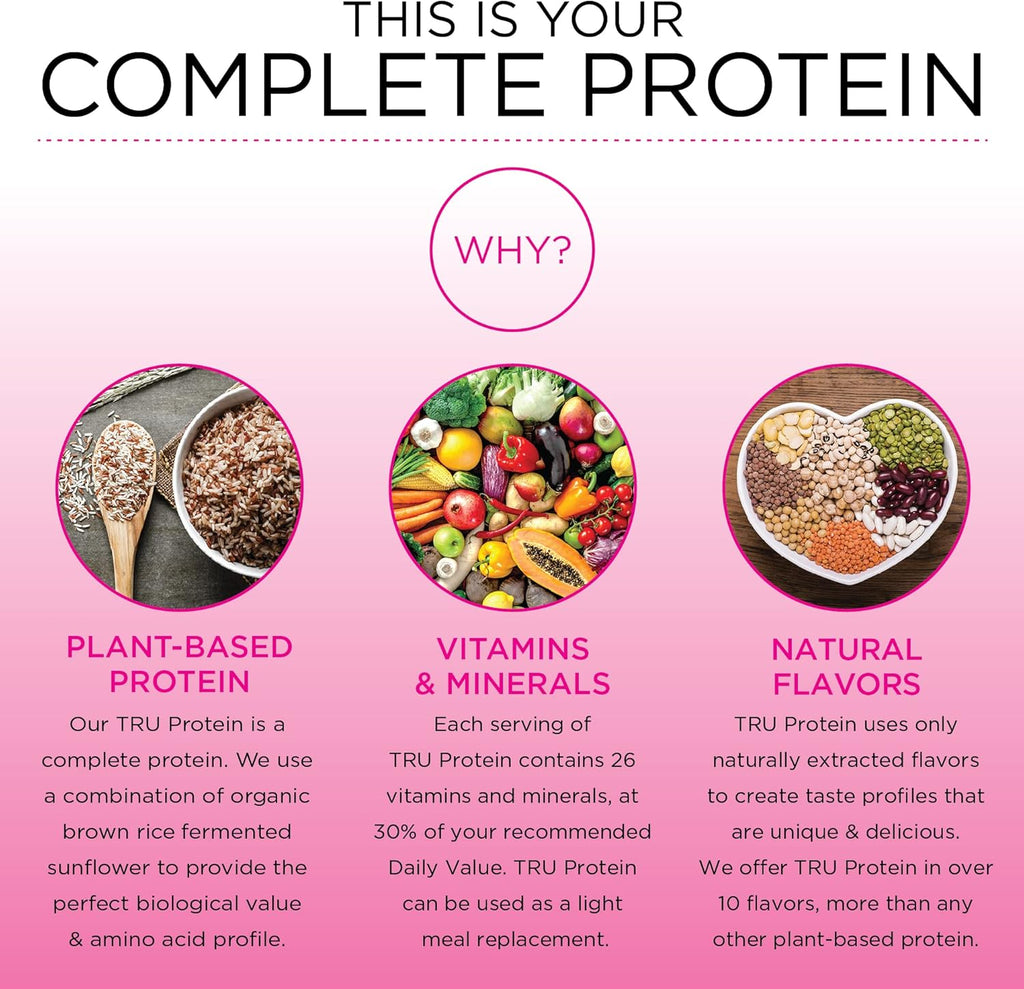 TRU Supplements Plant Based Protein Powder, BCAA, EAA, 20g Vegan Brown Rice & Pea Protein, 100 Calories, 27 Vitamins, No Artificial Flavors 25 Servings (Chocolate Peanut Butter)