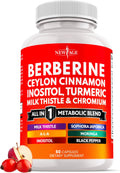Berberine and Ceylon Cinnamon Supplement - Bitter Melon, Glucomannan, Gymnema Sylvestre, Chromium, Moringa, Milk Thistle, Turmeric, Inositol Pills - 60 Count