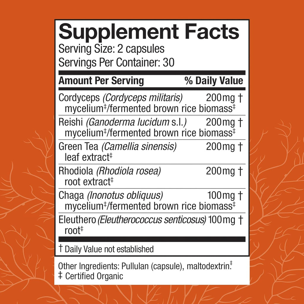 Host Defense MycoBotanicals Energy* Capsules - Energy & Respiratory Support Supplement - Herbal Green Tea Capsules - Respiratory Supplement with Cordyceps, Reishi & Chaga - 60 Capsules (30 Servings)*