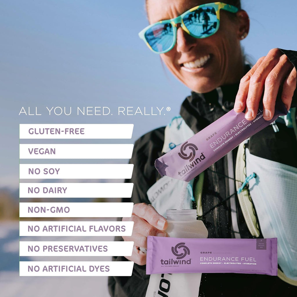 Tailwind Nutrition Endurance Fuel, Sports Drink Powder Single Serving with Electrolytes, Non-GMO, Free of Soy, Dairy, and Gluten, Vegan-Friendly, Grape, Pack of 12