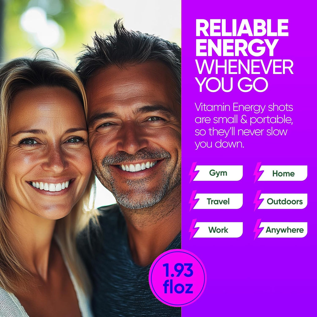 Vitamin Energy Focus+ Extra Strength Energy Shot Berry 12 Pack, 260mg Natural Caffeine, B-Vitamins, CoQ10, Amino Acids, Focus, Productivity & Clarity, Zero Sugar, Gluten-Free, 1.93 fl oz