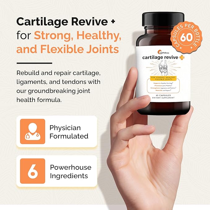 UpWellness Cartilage Revive + Joint Support Supplement for Men and Women - Powered by D-Glucosamine Sulfate, MSM, Vitamin D3, C and More - 3 Bottles