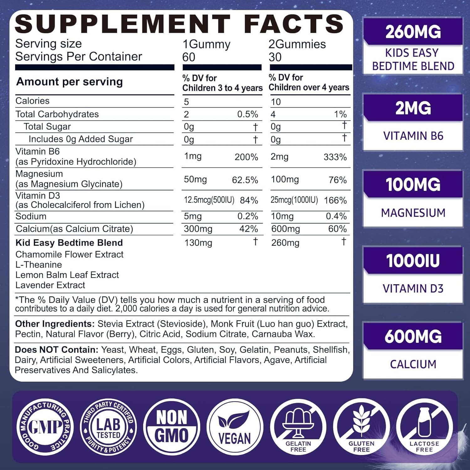 Kids Sleep Gummies - Magnesium Glycinate Gummies, Melatonin Free Sleep Aid | Magnesium, Calcium, D3, B6, L Theanine | Kid Melatonin Alternative for Restful Sleep (Pack of 1)